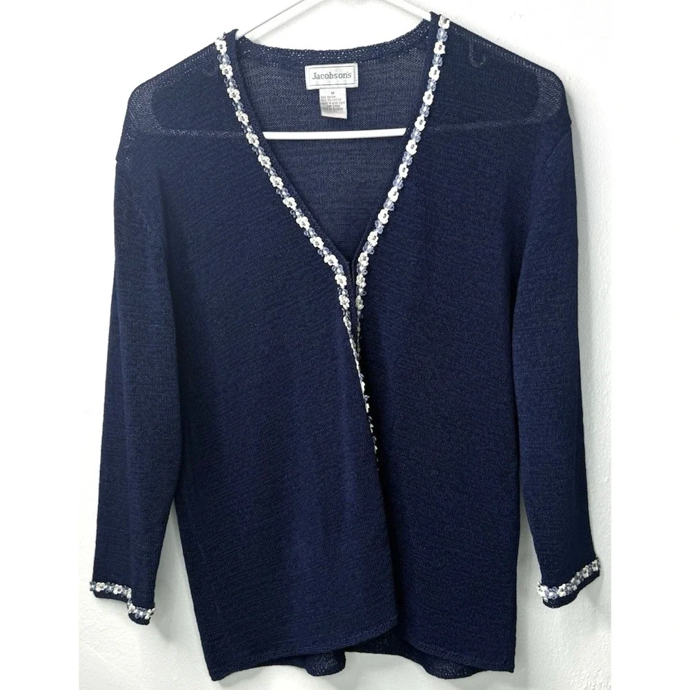 Vintage Jacobson's 2PC Sweater Set M Navy Sequin Cardigan Tank Top -3465